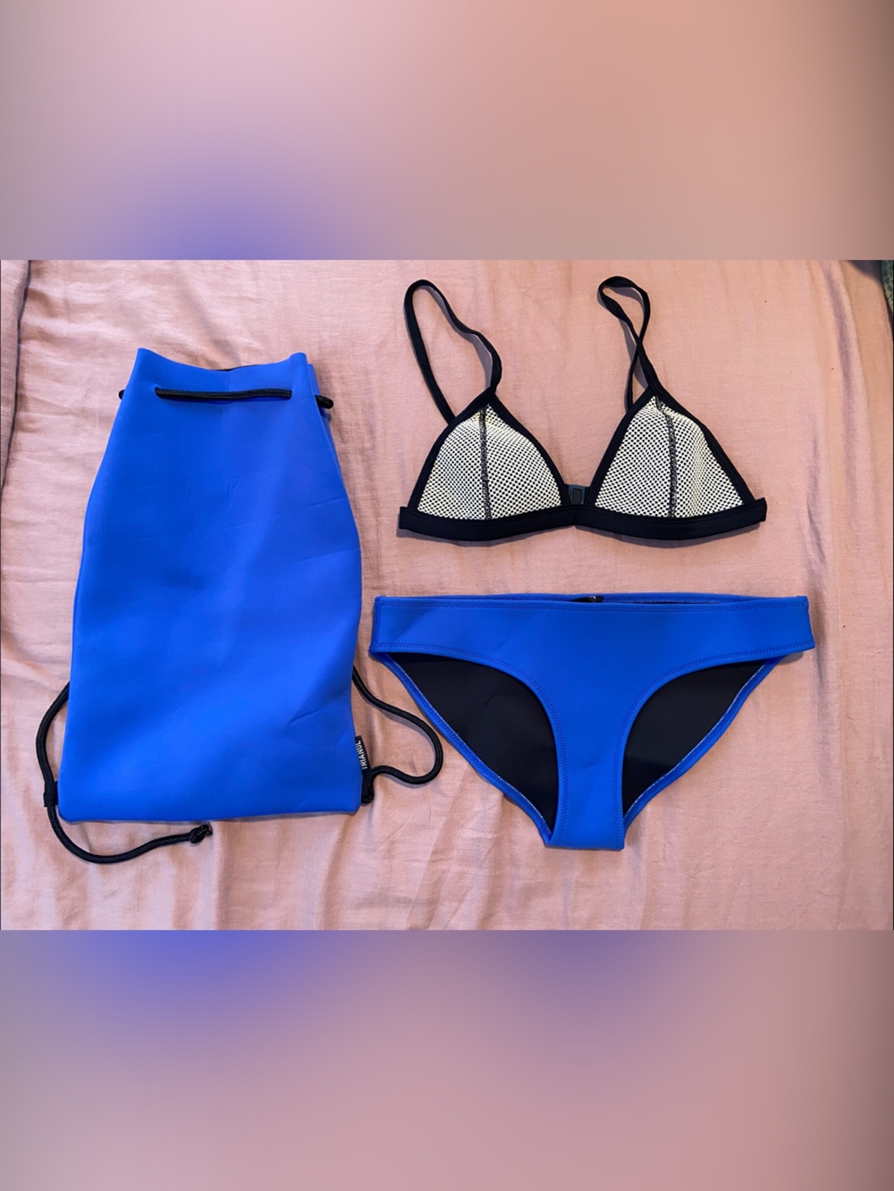 Royal Blue Neoprene Bikini Set with Mesh Triangle Top